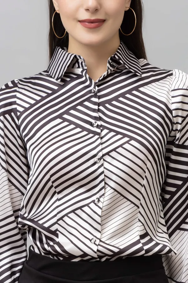 White_&_Black_Satin_Printed_Full_Sleeve_Hip_Length_Shirt_For_Women