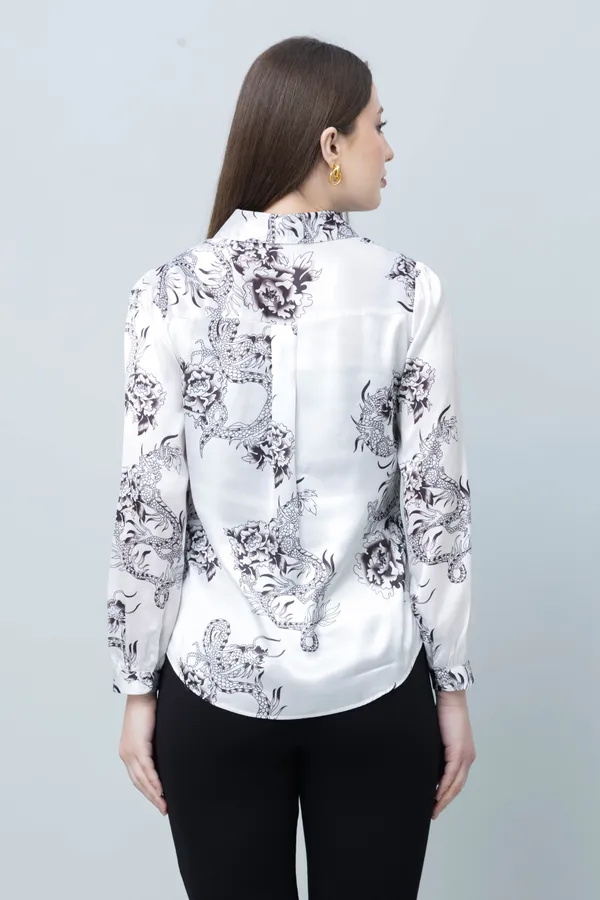White_Satin_Printed_Full_Sleeve_Hip_Length_Shirt_For_Women
