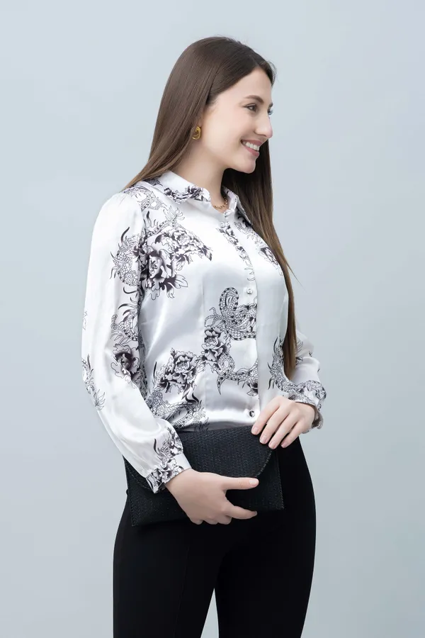 White_Satin_Printed_Full_Sleeve_Hip_Length_Shirt_For_Women