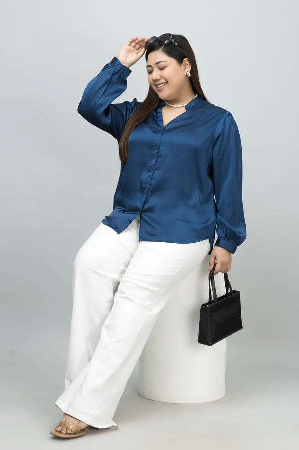 Women's_Plus_Size_Band_Collar_Casual_Satin_Shirt