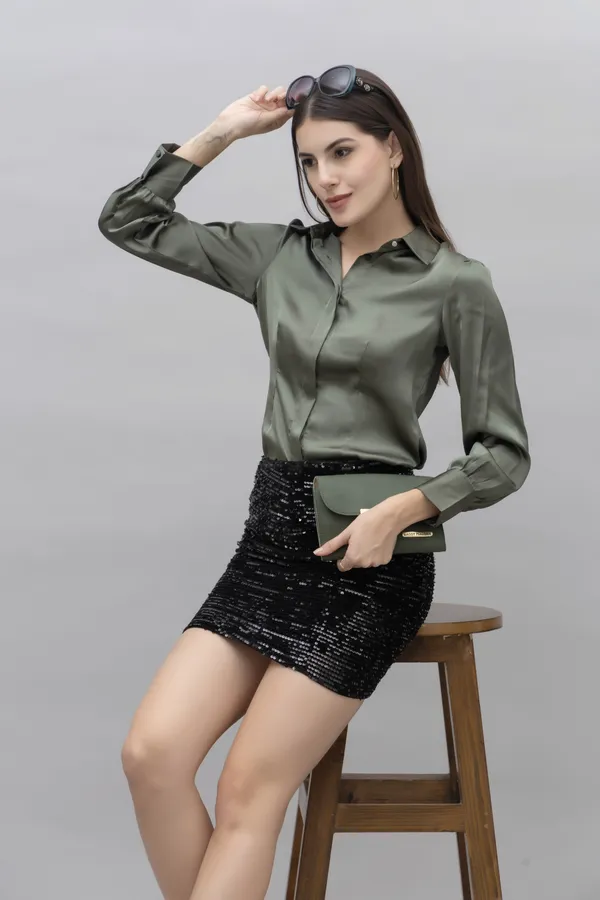 Green_Satin_Solid_Full_Sleeve_Hip_Length_Shirt_For_Women