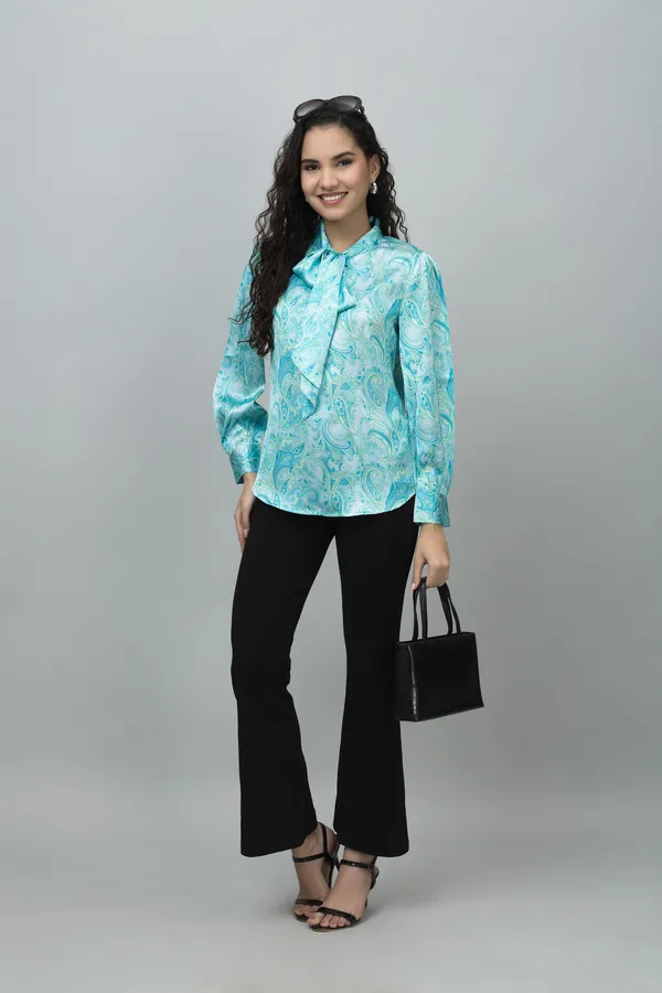 Blue_Satin_Paisley_Full_Sleeve_Tie-Up_Hip_Length_Top_For_Women_&_Girls