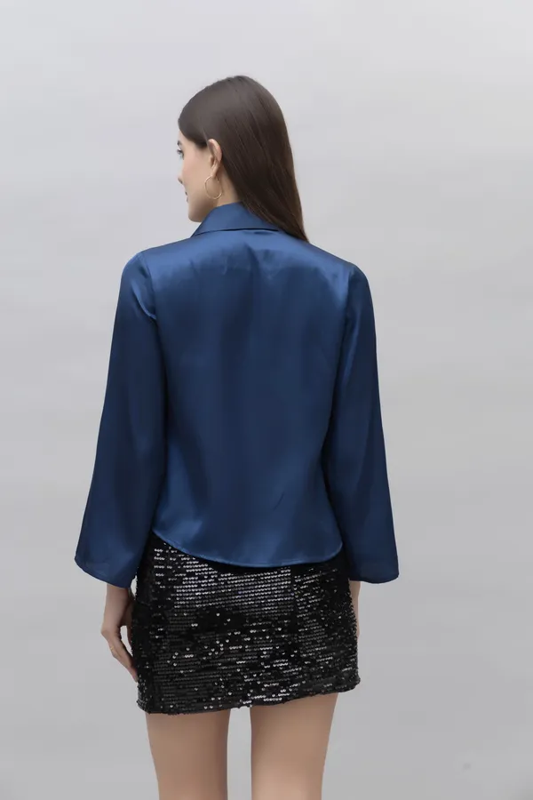 Dark_Blue_Satin_Solid_Full_Sleeve_Hip_Length_Shirt_For_Women