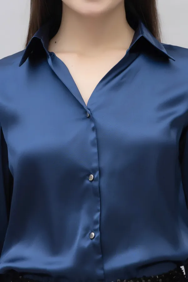 Dark_Blue_Satin_Solid_Full_Sleeve_Hip_Length_Shirt_For_Women