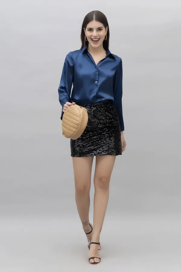 Dark_Blue_Satin_Solid_Full_Sleeve_Hip_Length_Shirt_For_Women