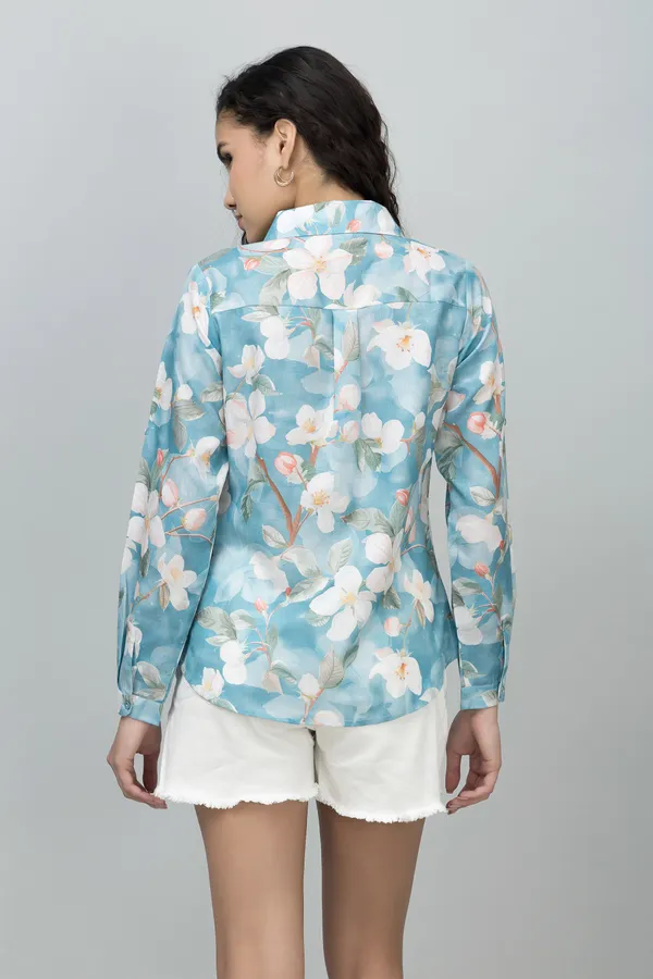 Blue_Linen_Blend_Floral_Print_Full_Sleeve_Hip_Length_Shirt_For_Women
