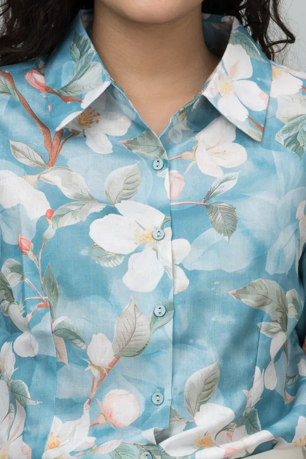 Blue_Linen_Blend_Floral_Print_Full_Sleeve_Hip_Length_Shirt_For_Women
