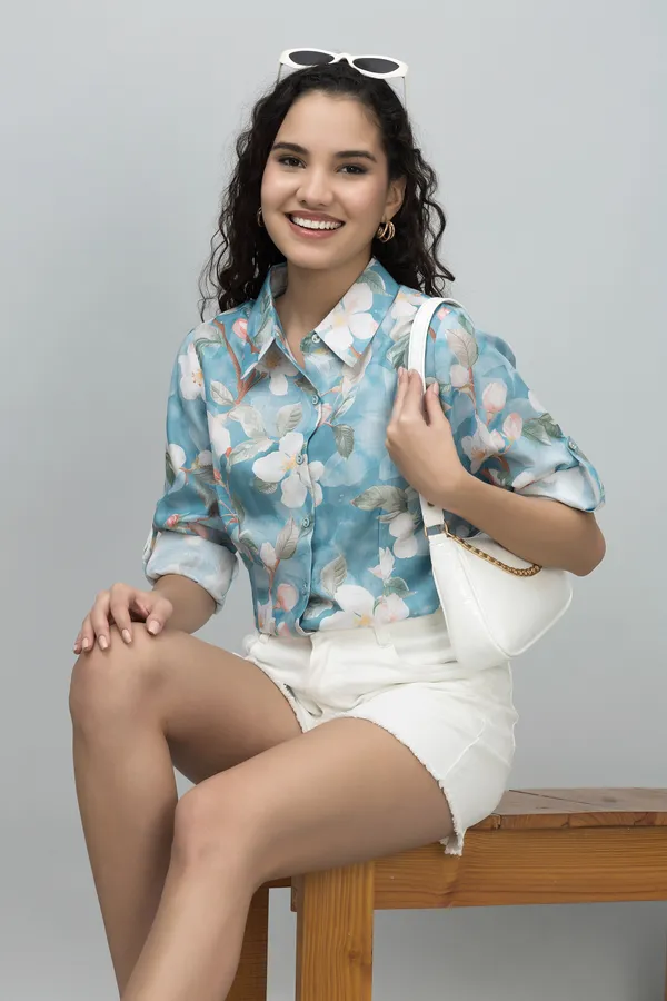 Blue_Linen_Blend_Floral_Print_Full_Sleeve_Hip_Length_Shirt_For_Women