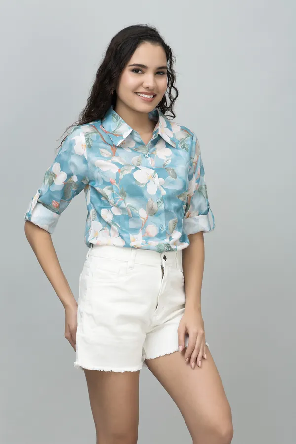 Blue_Linen_Blend_Floral_Print_Full_Sleeve_Hip_Length_Shirt_For_Women