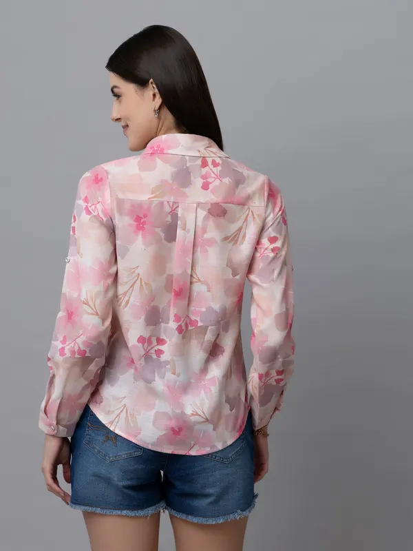 Beige_Linen_Blend_Printed_Full_Sleeve_Hip_Length_Shirt_For_Women