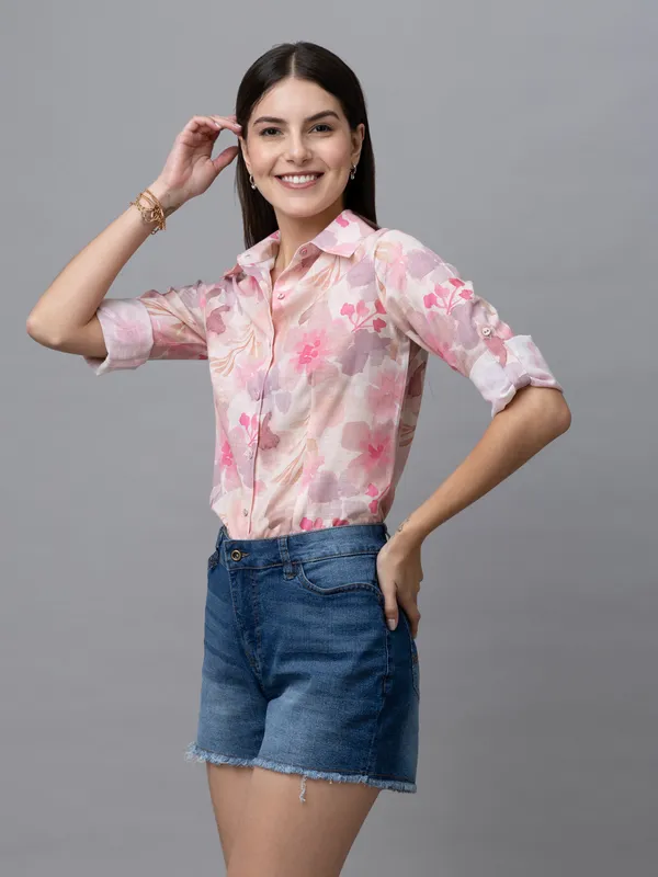 Beige_Linen_Blend_Printed_Full_Sleeve_Hip_Length_Shirt_For_Women