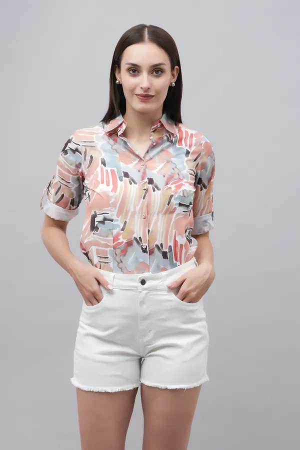 Multicolor_Linen_Blend_Printed_Roll-Up_Sleeve_Hip_Length_Shirt_For_Women