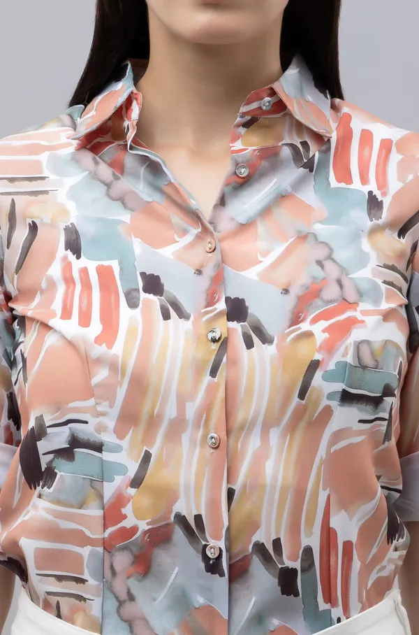 Multicolor_Linen_Blend_Printed_Roll-Up_Sleeve_Hip_Length_Shirt_For_Women