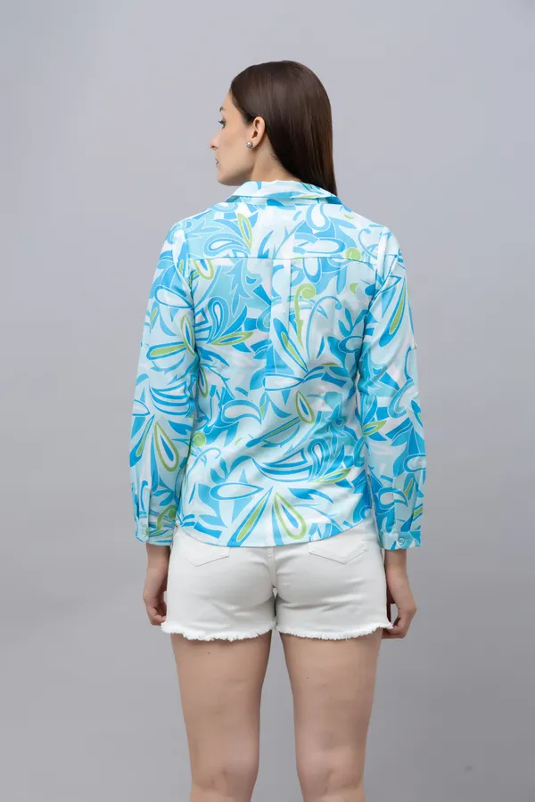 Blue,_Green_&_White_Linen_Blend_Abstract_Full_Sleeve_Spread_Collar_Hip_Length_Shirt_For_Women_&_Girls