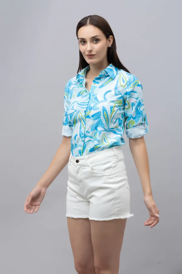 Blue,_Green_&_White_Linen_Blend_Abstract_Full_Sleeve_Spread_Collar_Hip_Length_Shirt_For_Women_&_Girls