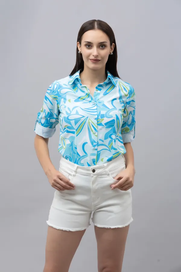 Blue,_Green_&_White_Linen_Blend_Abstract_Full_Sleeve_Spread_Collar_Hip_Length_Shirt_For_Women_&_Girls