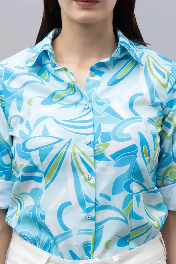 Blue,_Green_&_White_Linen_Blend_Abstract_Full_Sleeve_Spread_Collar_Hip_Length_Shirt_For_Women_&_Girls