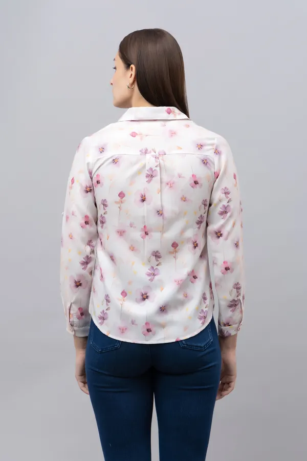 White_&_Purple_Linen_Blend_Floral_Print_Full_Sleeve_Hip_Length_Shirt_For_Women