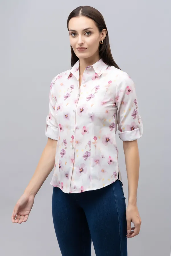 White_&_Purple_Linen_Blend_Floral_Print_Full_Sleeve_Hip_Length_Shirt_For_Women