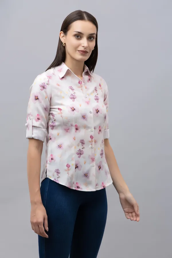 White_&_Purple_Linen_Blend_Floral_Print_Full_Sleeve_Hip_Length_Shirt_For_Women