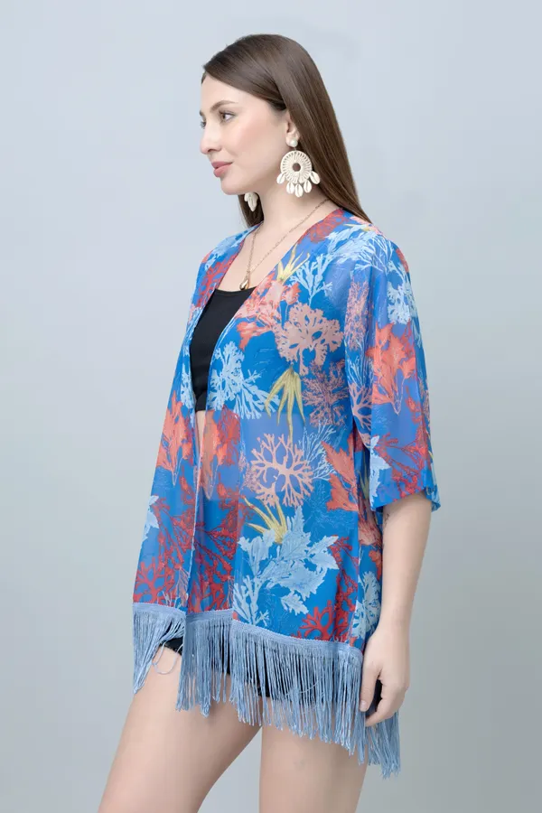Blue_&_White_Georgette_Floral_Print_3/4Th_Sleeve_Shrug_For_Women