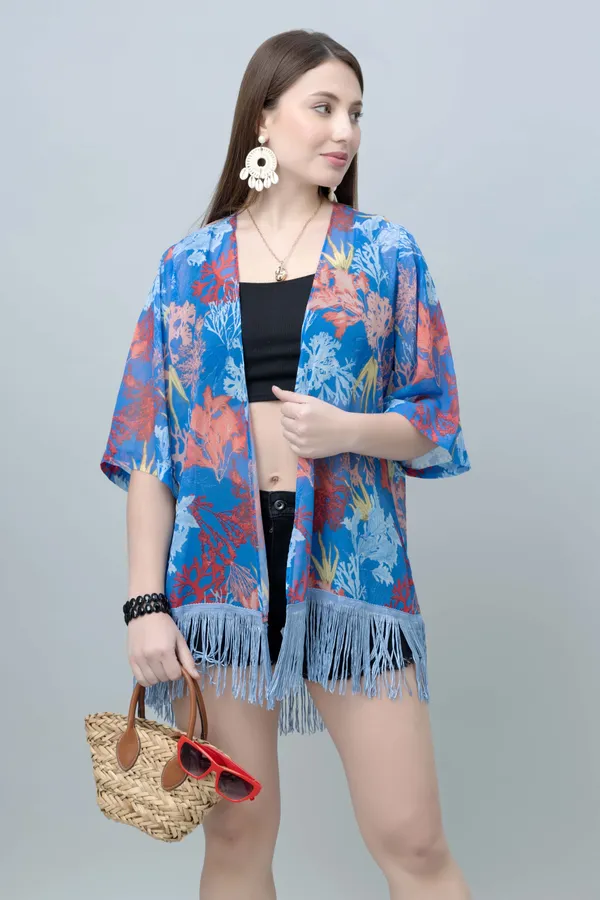Blue_&_White_Georgette_Floral_Print_3/4Th_Sleeve_Shrug_For_Women
