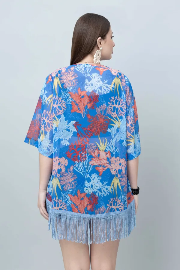 Blue_&_White_Georgette_Floral_Print_3/4Th_Sleeve_Shrug_For_Women