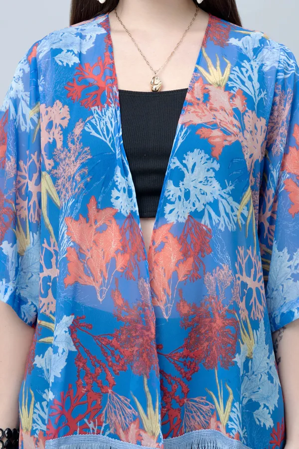 Blue_&_White_Georgette_Floral_Print_3/4Th_Sleeve_Shrug_For_Women
