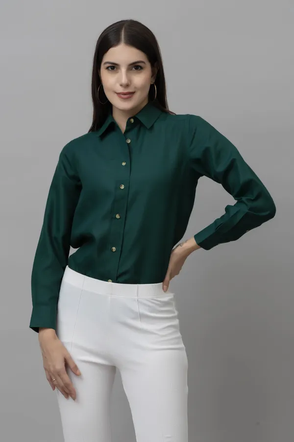 Dark_Green_Linen_Blend_Solid_Full_Sleeve_Hip_Length_Shirt_For_Women