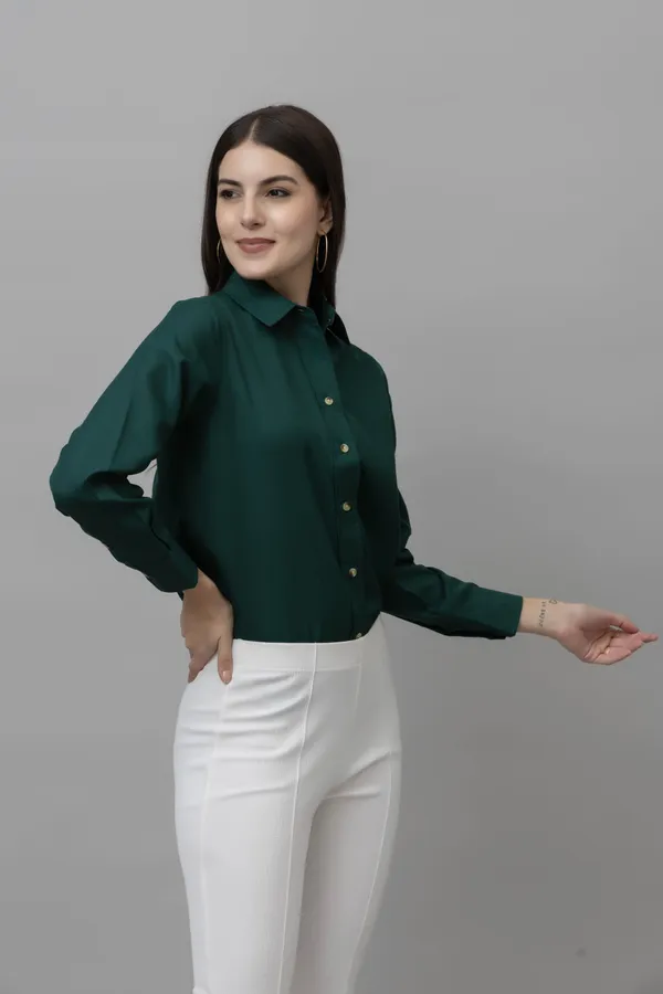 Dark_Green_Linen_Blend_Solid_Full_Sleeve_Hip_Length_Shirt_For_Women