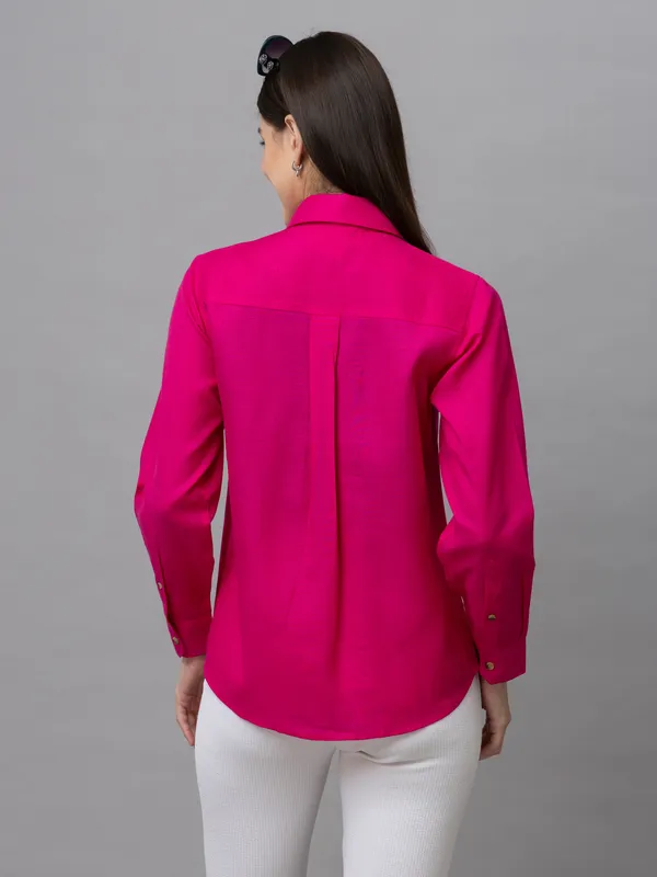 Pink_Linen_Blend_Solid_Full_Sleeve_Hip_Length_Shirt_For_Women
