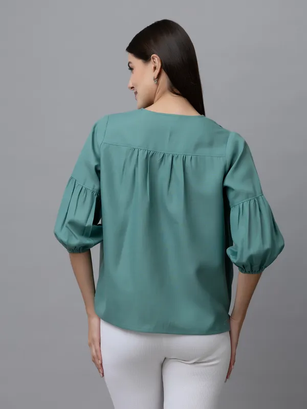 Blue_Linen_Solid_Full_Sleeve_Tie-Up_Hip_Length_Top_For_Women_&_Girls