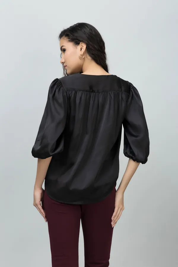 Black_Satin_Tie-Up_Printed_Regular_Sleeves_Hip_Length_Regular_Top_For_Women
