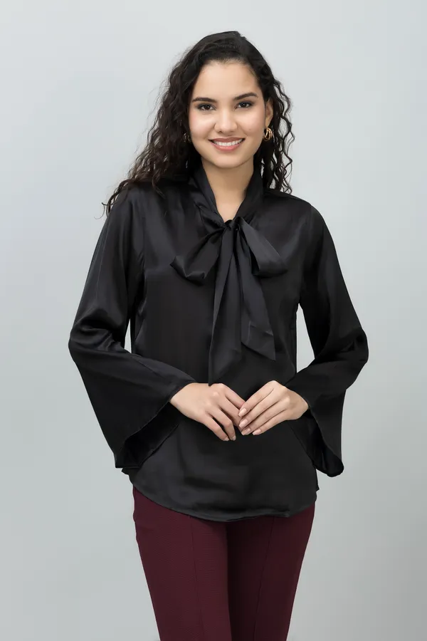 Black_Satin_Solid_Full_Sleeve_Tie-Up_Hip_Length_Top_For_Women_&_Girls