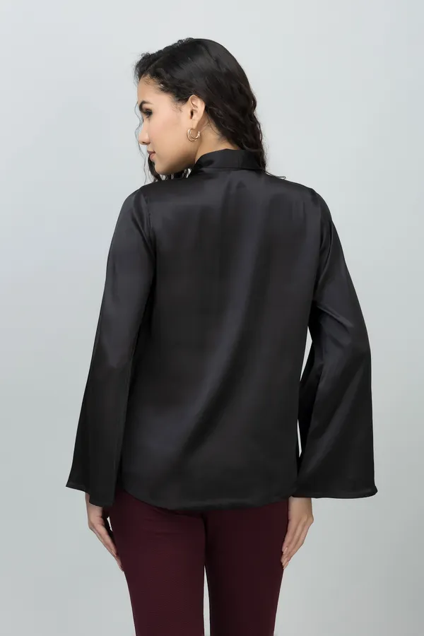 Black_Satin_Solid_Full_Sleeve_Tie-Up_Hip_Length_Top_For_Women_&_Girls