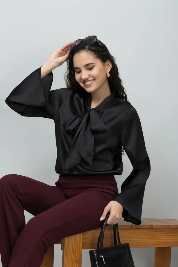 Black_Satin_Solid_Full_Sleeve_Tie-Up_Hip_Length_Top_For_Women_&_Girls