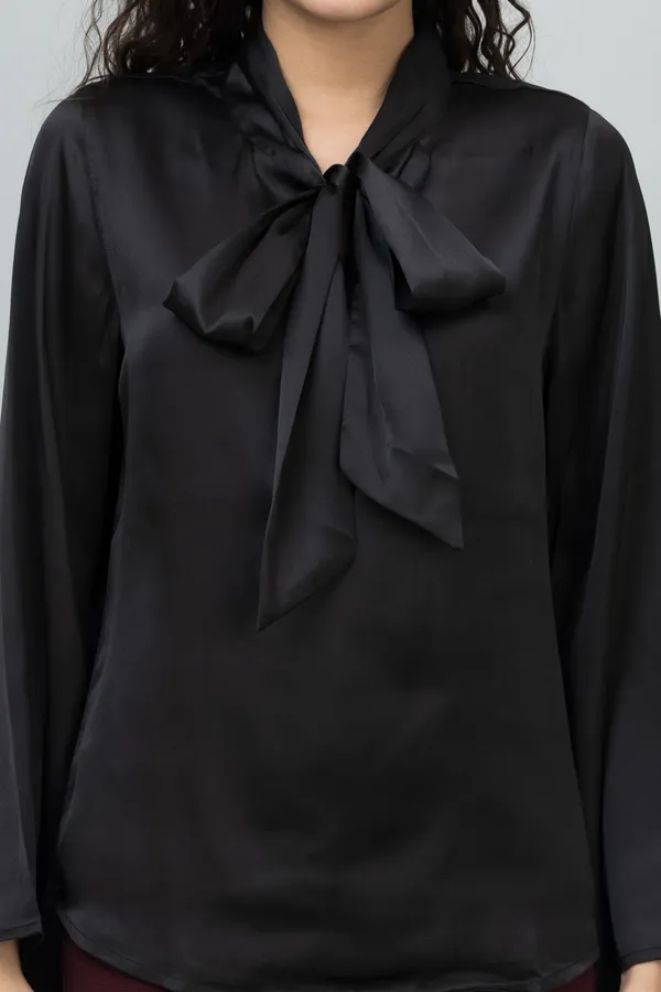 Black_Satin_Solid_Full_Sleeve_Tie-Up_Hip_Length_Top_For_Women_&_Girls