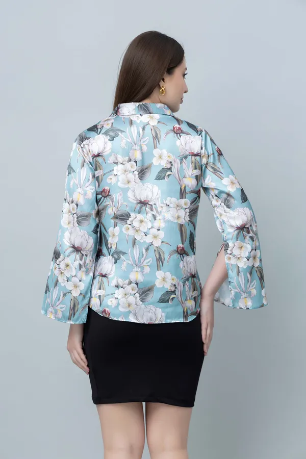 Sky_Blue_Satin_Floral_Print_Full_Sleeve_Hip_Length_Shirt_For_Women
