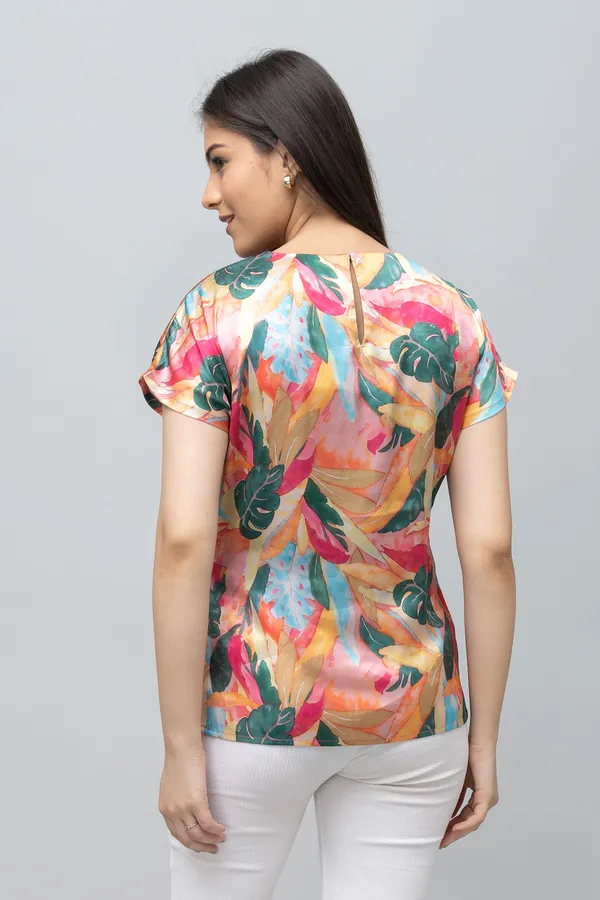 Tropical_Print_Satin_Top_For_Women