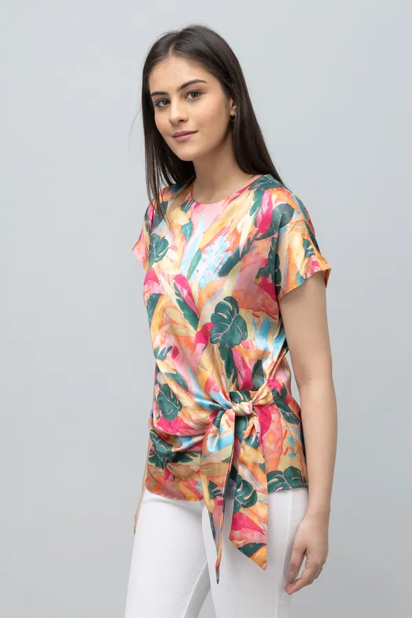Tropical_Print_Satin_Top_For_Women