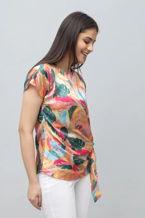 Tropical_Print_Satin_Top_For_Women