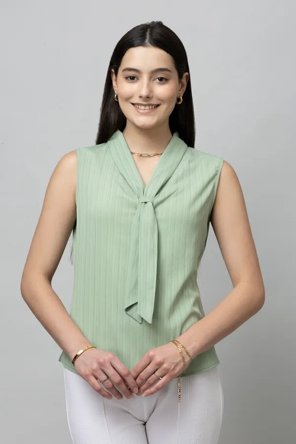 Solid_Sleeveless_Textured_Tie_Neck_Top