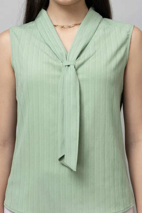 Solid_Sleeveless_Textured_Tie_Neck_Top
