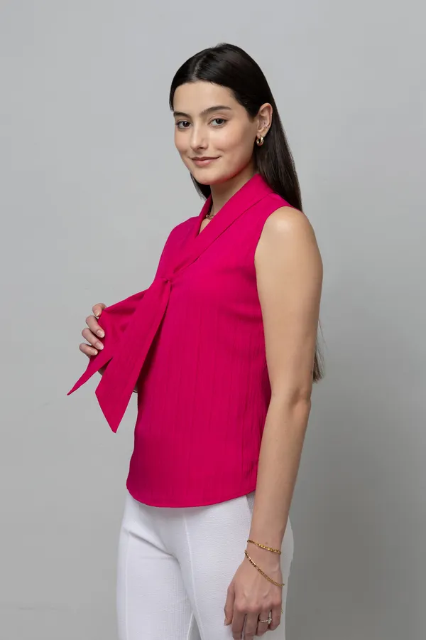 Solid_Sleeveless_Textured_Tie_Neck_Top