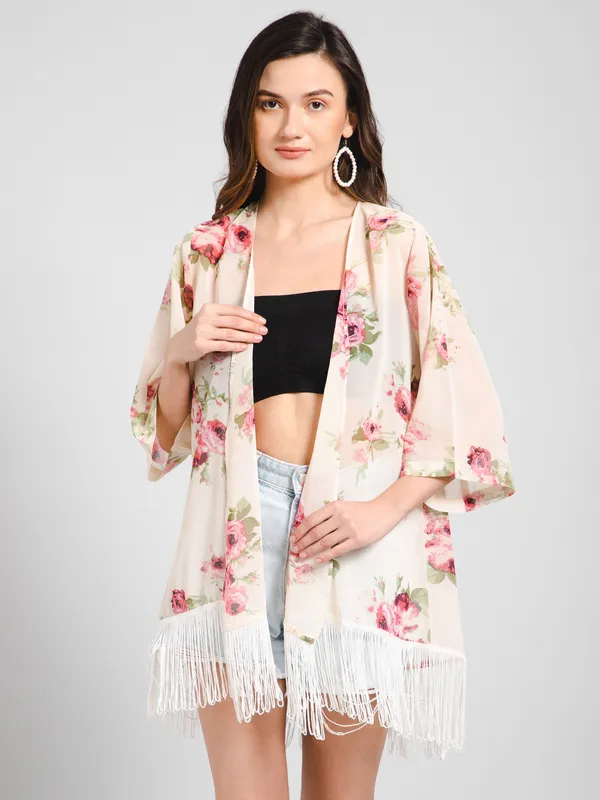 PURYS_Printed_Floral_Ivory_Fringe_Kimono