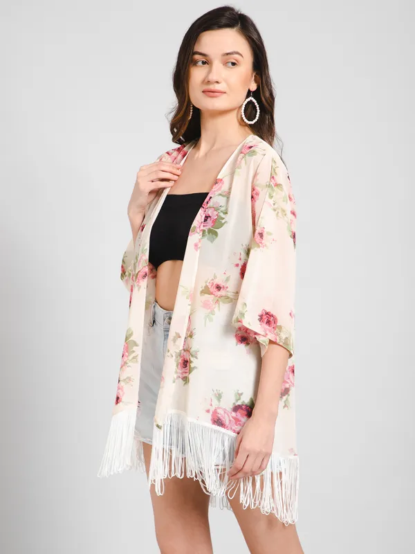 PURYS_Printed_Floral_Ivory_Fringe_Kimono