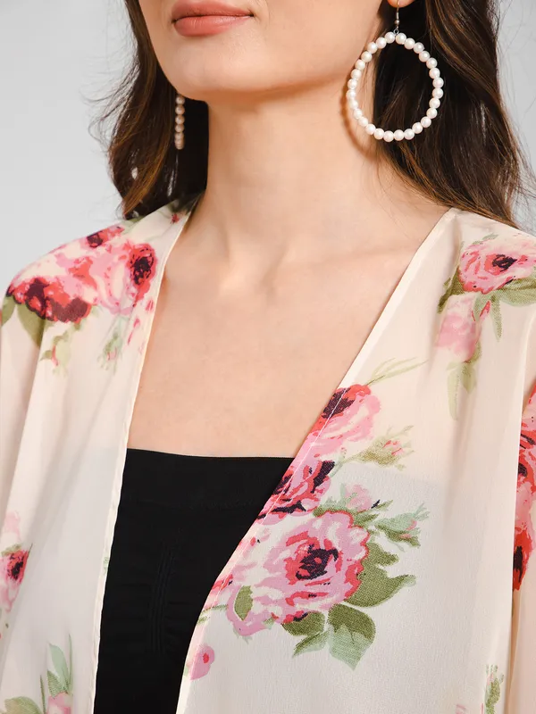 PURYS_Printed_Floral_Ivory_Fringe_Kimono