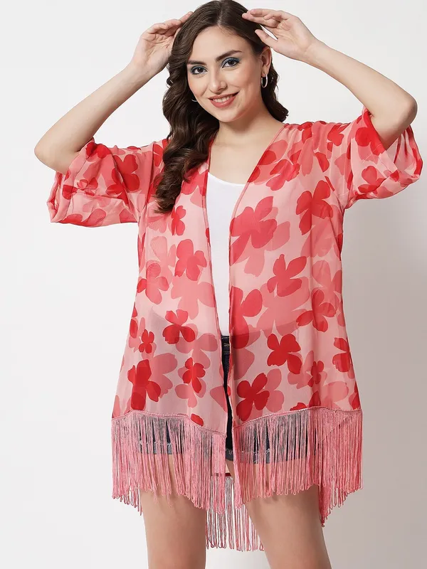 Pink_Polyester_Blend_Printed_3/4Th_Sleeve_Shrug_For_Women