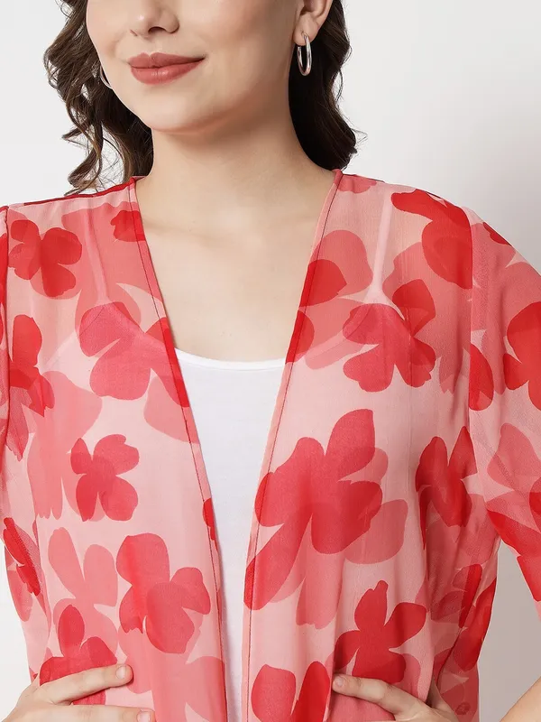Pink_Polyester_Blend_Printed_3/4Th_Sleeve_Shrug_For_Women