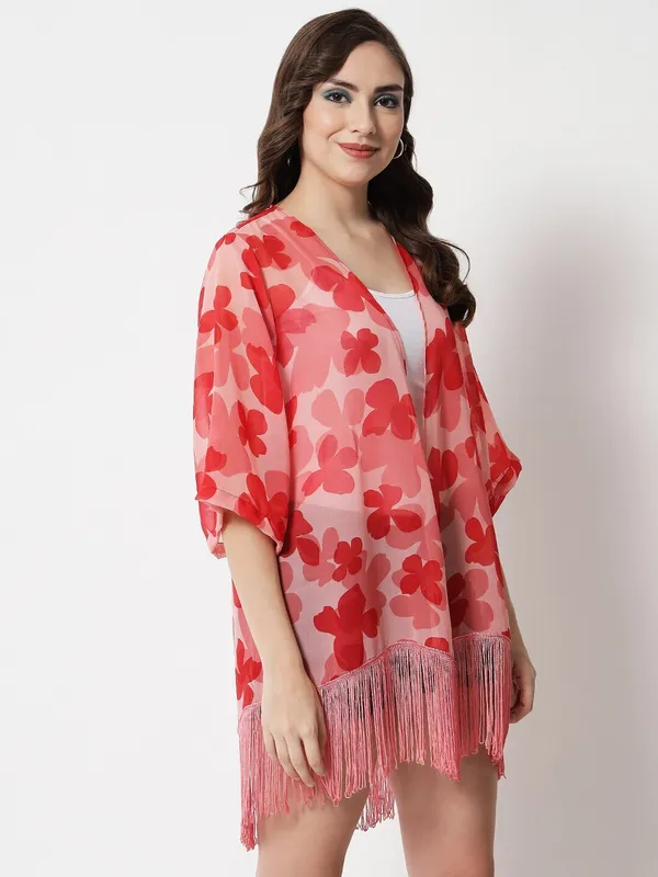 Pink_Polyester_Blend_Printed_3/4Th_Sleeve_Shrug_For_Women